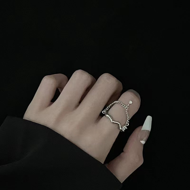 Wholesale niche design sense women's ring senior ins cold wind set diamond zircon chain French open index finger ring