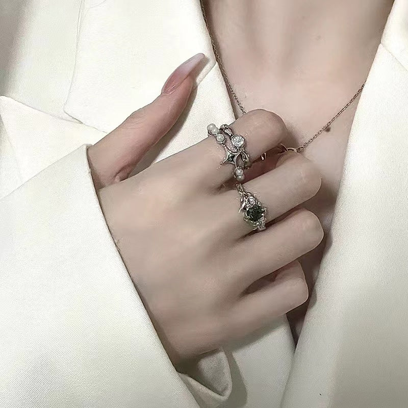 Niche original design sense pearl with diamond zircon open gemstone simple French premium net red women's ring