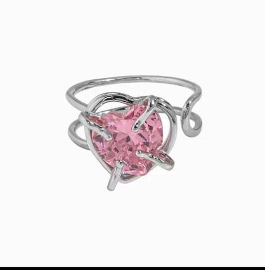 Pink gemstone fashion personality high class feeling ring