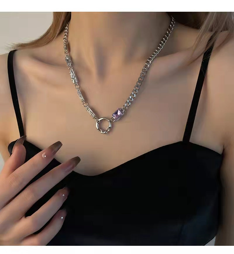 Purple diamond patchwork necklace