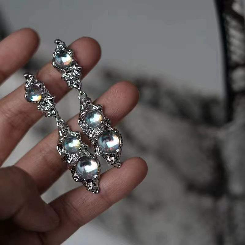 light luxury liquid opal stone earrings