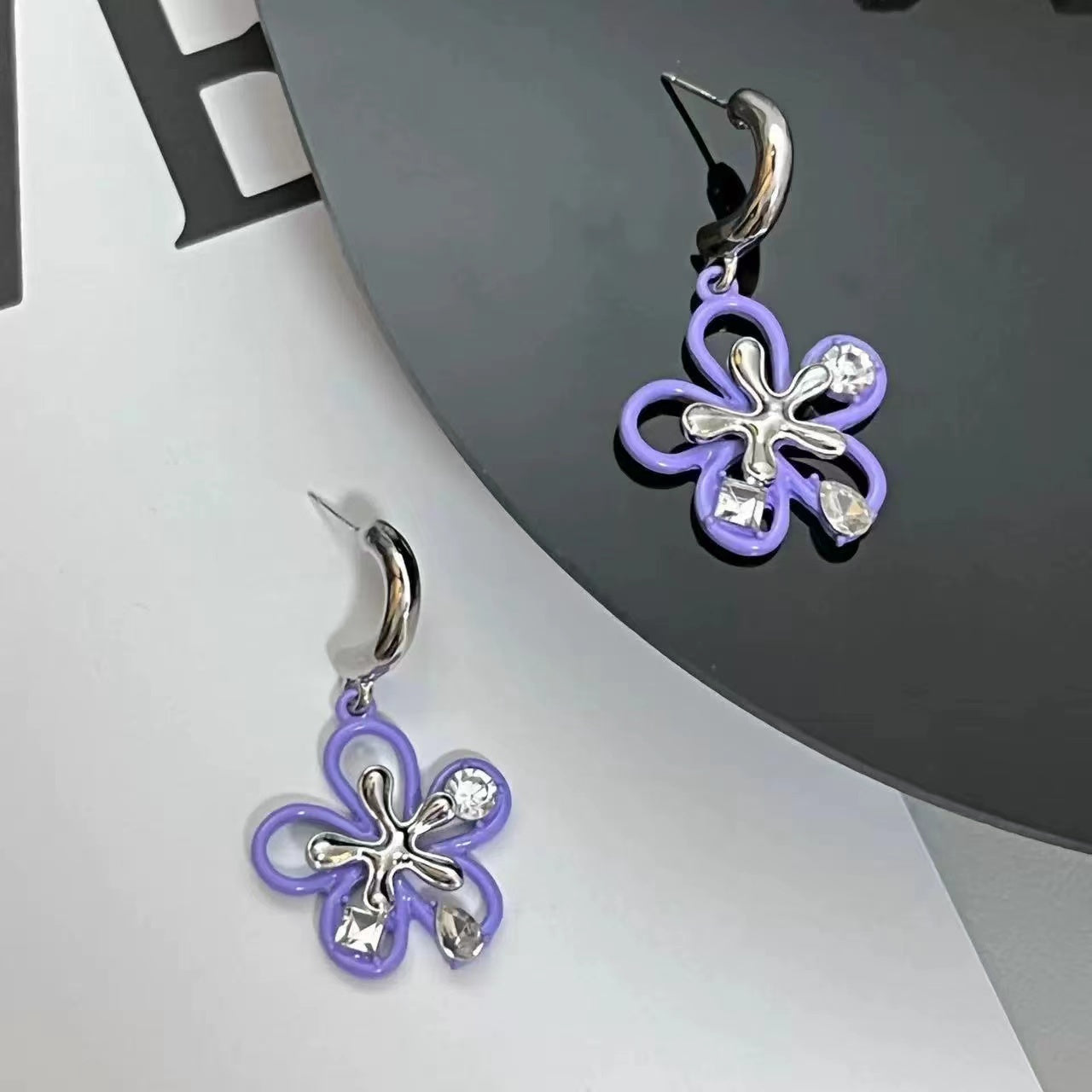 Purple flower and White Butterfly Earrings