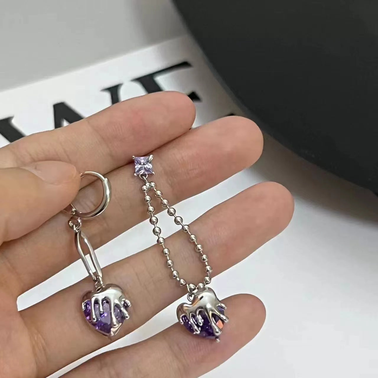 Asymmetric purple love lava Pendant Earrings
