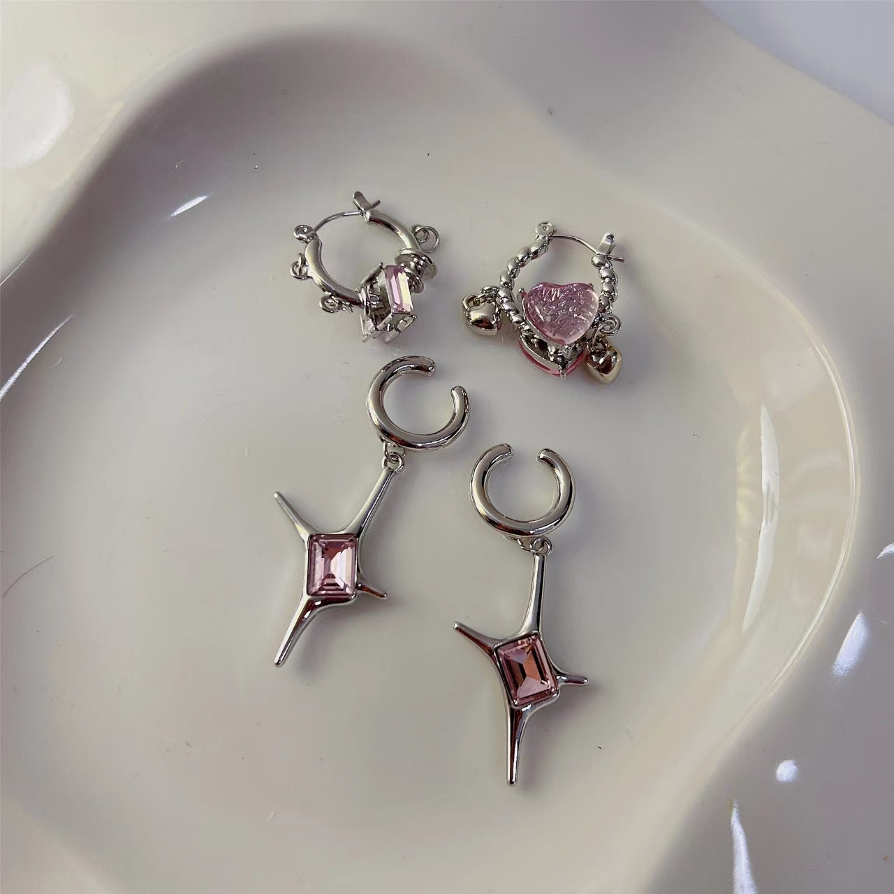 Pink Crystal Love Earrings are lovely and sweet