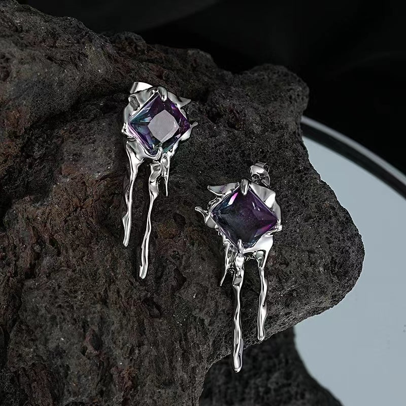 Cold wind earrings female personality exaggerated fashion lava zircon earrings niche design sense ins the same paragraph earrings tide
