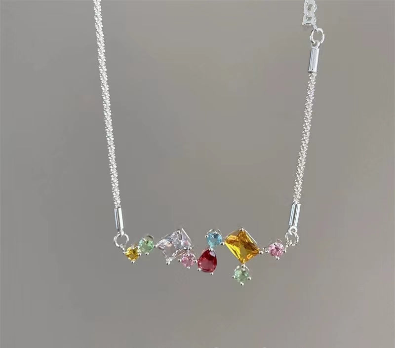 Sparkling color drops zirconia splicing necklace candy color full of stars collarbone chain cold wind necklace accessories