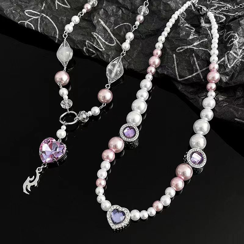 Purple pearl love necklace
