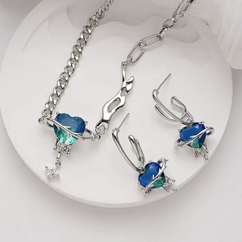 Love necklace female ins wind sweet cool hot girl zirconia stitching necklace set
