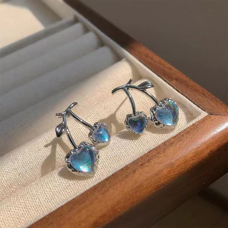 Moonstone cherry earrings ~ senior sense ins niche design earrings love chic hot girl light luxury sweet cool earrings