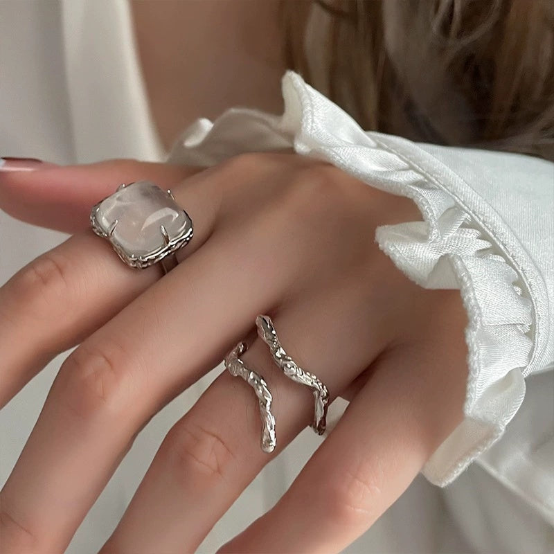 Clear crystal niche design ins cold wind open finger ring