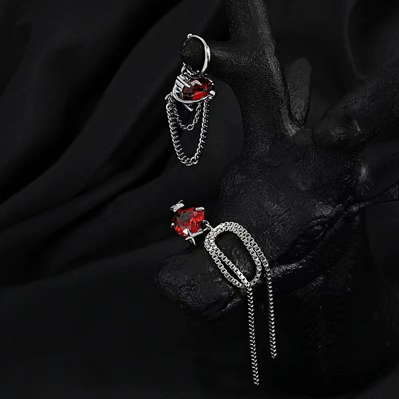 Tassel earrings female asymmetric senior sense of red love zirconia earrings ins cold wind personality sweet cool earrings