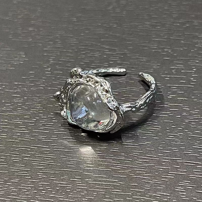 S925 silver ring moonstone ring irregular ring