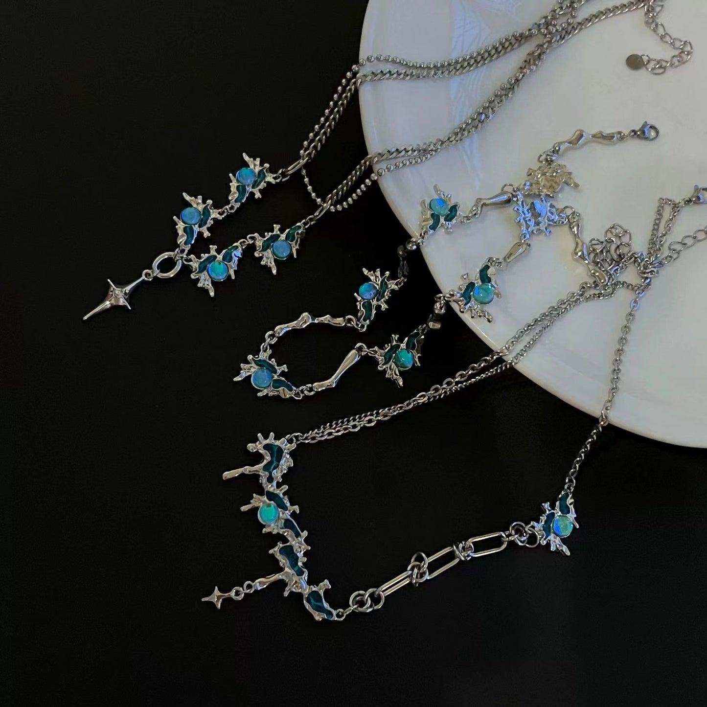Glacier tassel pearl patchwork necklace