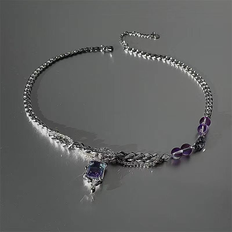 Blue and purple gradient square zirconia pendant necklace