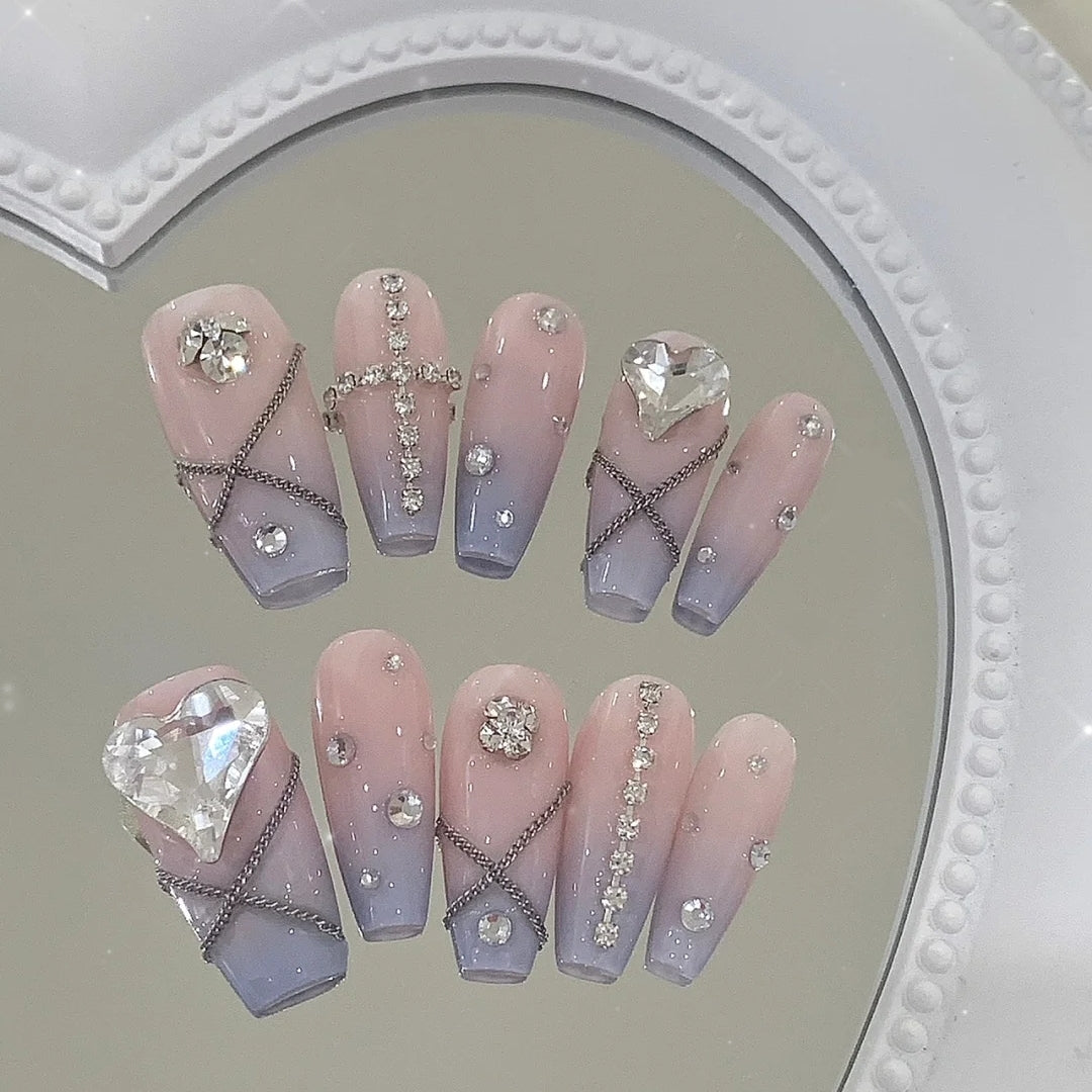 Nail Removal and Wearing Hand Customized Whitening Patch for Heart Locking and Gradual Nail Enhancement with Diamond