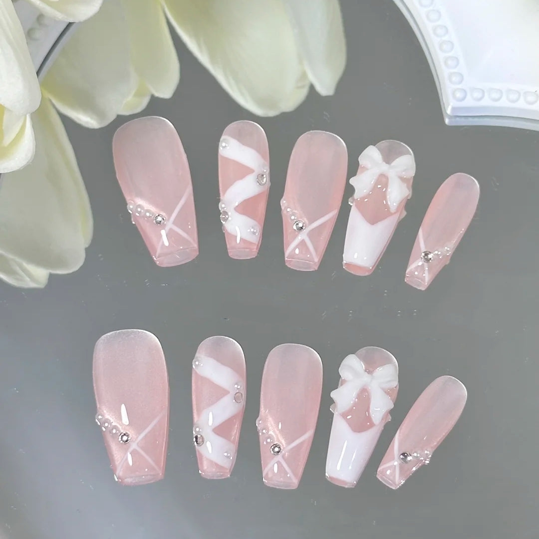 Wearing nail by hand, pure wind ribbon, French small butterfly, senior pregnant women, students can use detachable style