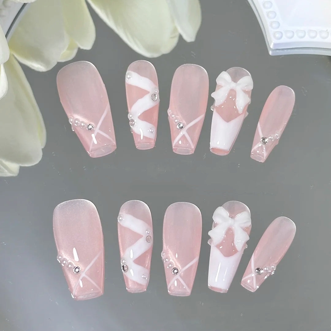 Wearing nail by hand, pure wind ribbon, French small butterfly, senior pregnant women, students can use detachable style