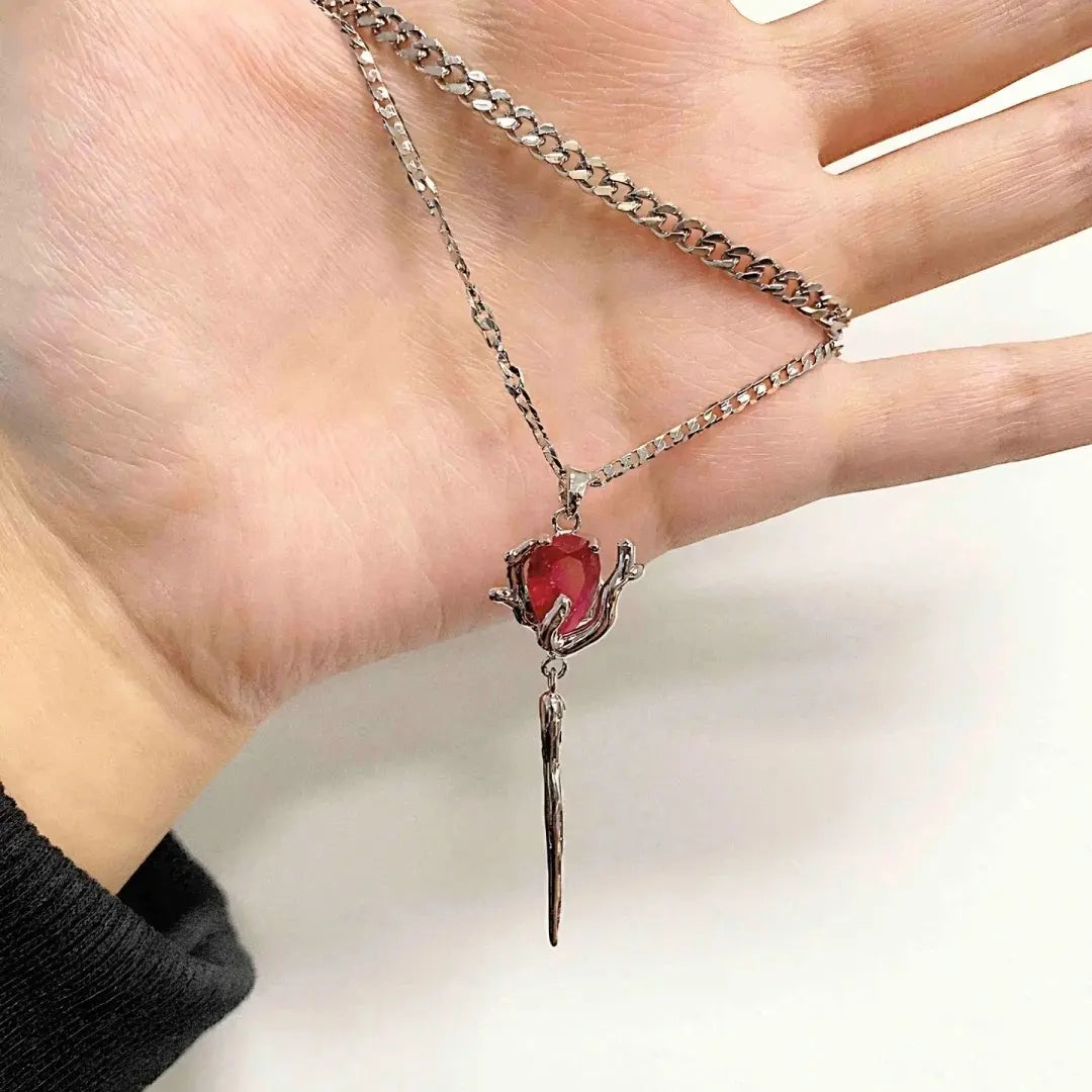 Double irregular ruby creative double-layer chain stacking necklace