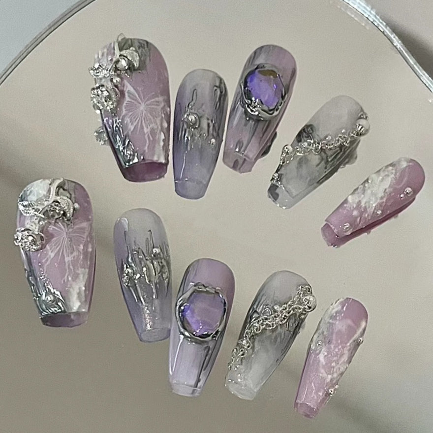 Grayish purple granulated sugar tinged with high-grade princess style, exquisite, handmade phototherapy, customized wearing armor