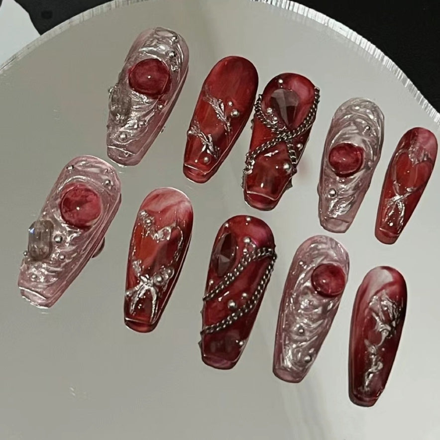 Ox Blood Red Hand Nail Enhancement Students can repeatedly use Dark Millennium Spicy Girls