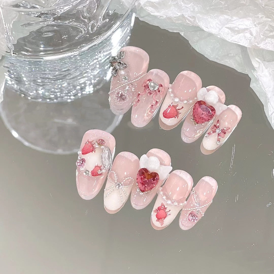 Strawberry pink rabbit ribbon ribbon bow ultra-thin girl Japanese wear nail enhancement