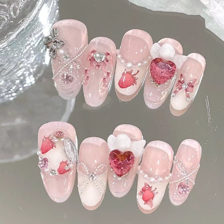 Strawberry pink rabbit ribbon ribbon bow ultra-thin girl Japanese wear nail enhancement