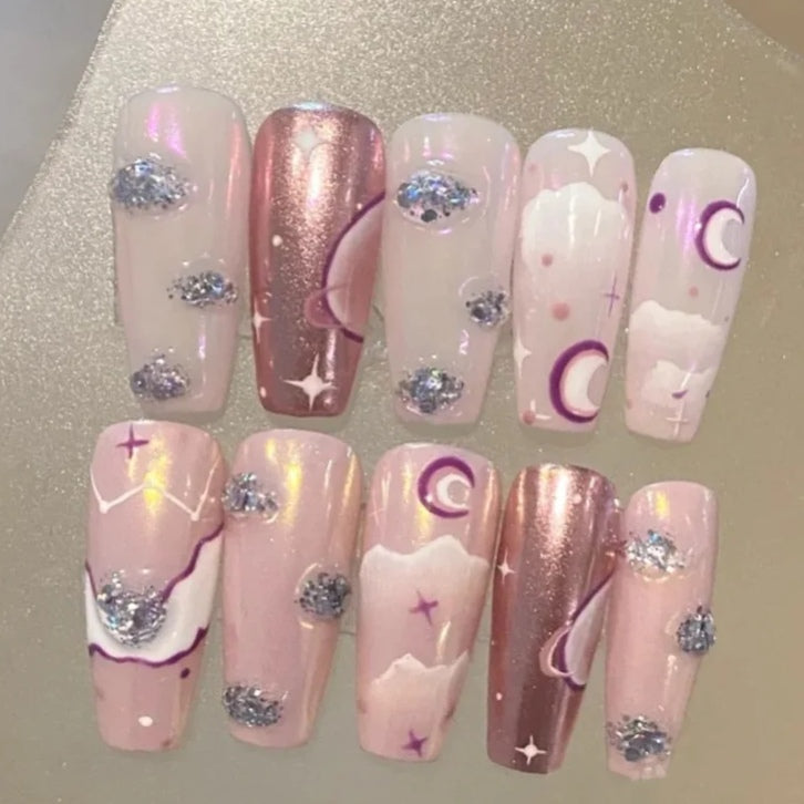 Wearing nail by hand, pure desire, French sweetheart, hot girl, love, half French removable nail patch with diamond