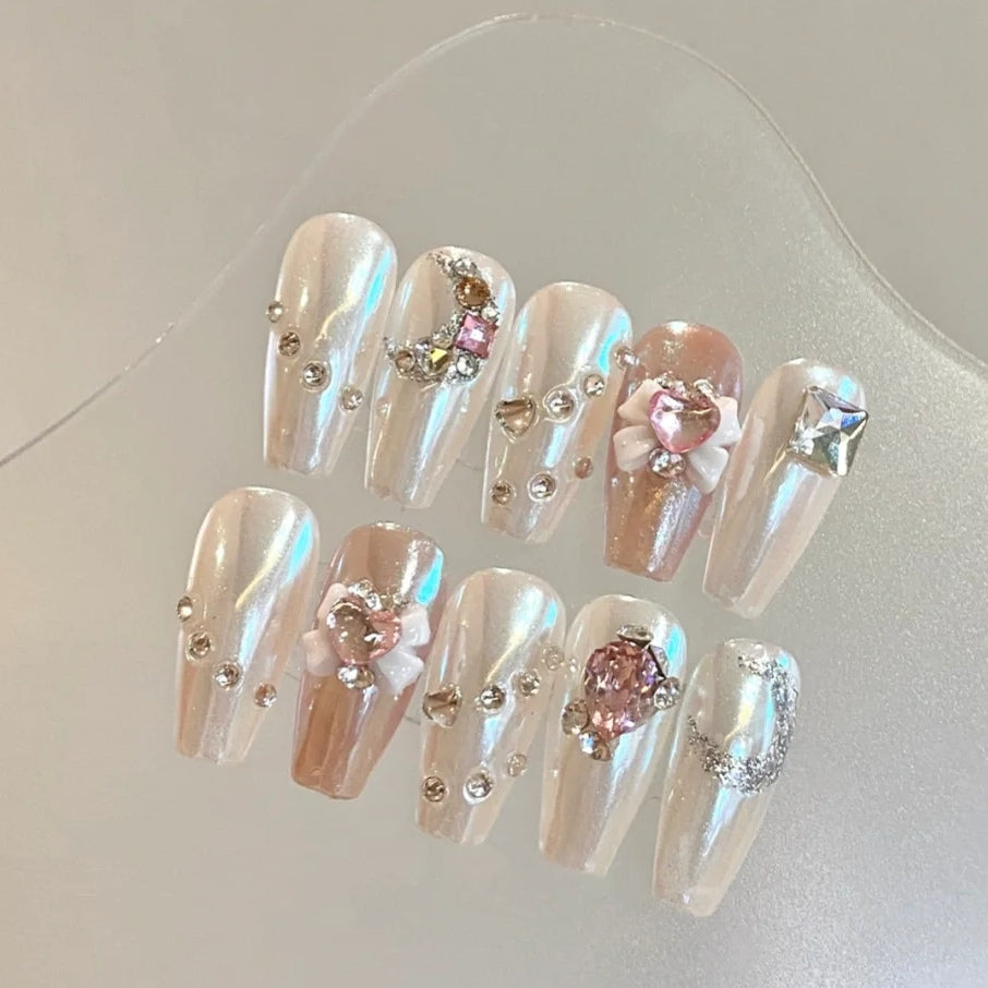 Pure manual nail enhancement, wearing nail, bride, pregnant woman, removable sequin, flash diamond, pure desire, fake nail patch, phototherapy lasting