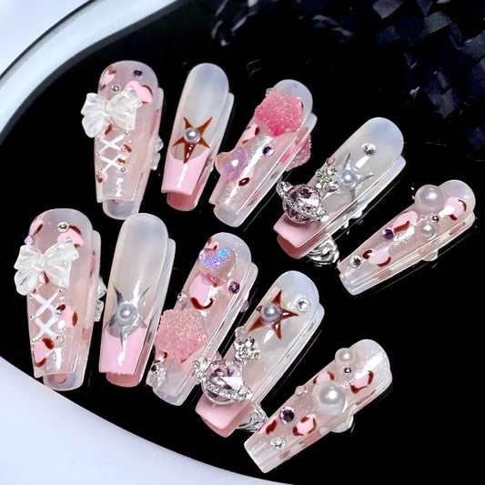 Net Red New Sweet Cool Spicy Girls Pink Nail Wearing Stick Finished nail piece removable removable false nail