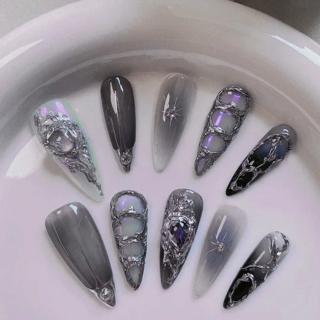 Wearing nail, iron ore, meteorite, European and American advanced cold manicure, customized fake nail size, finished product