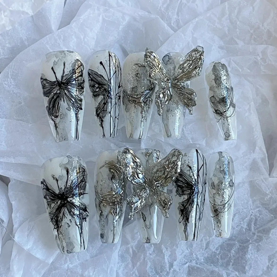 Nail enhancement liquid butterfly, zirconia inlaid diamond, three-dimensional splicing of wings, metal nails