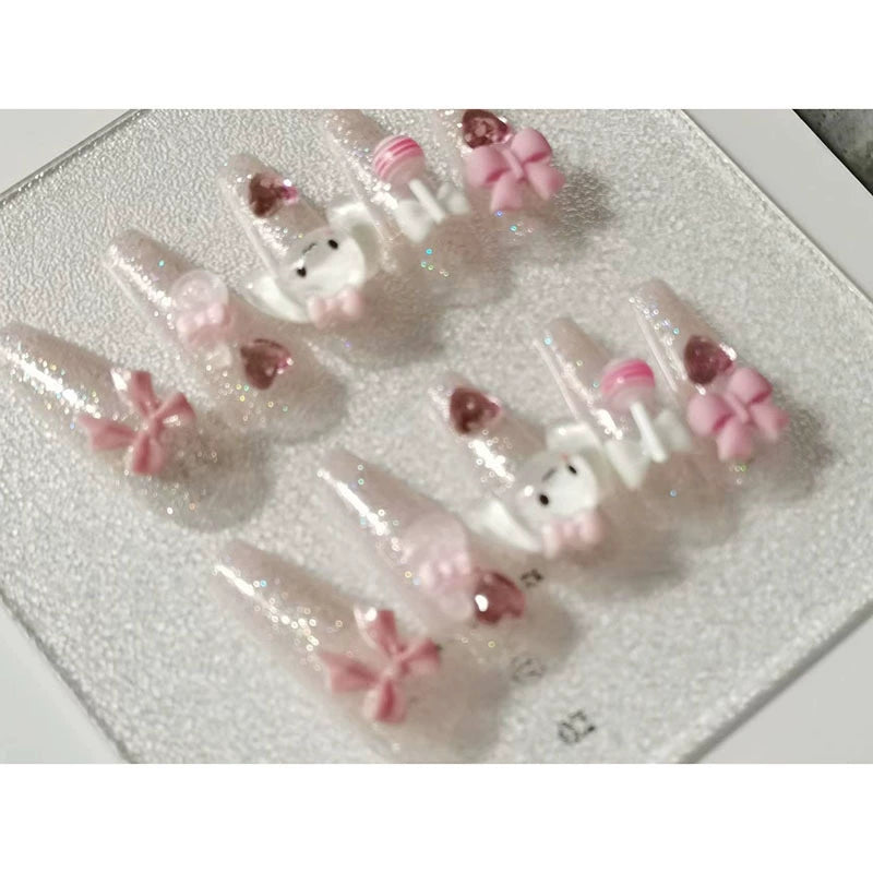 Pink cassia dog long three-dimensional cartoon lollipop fake nail patch wear manicure patch