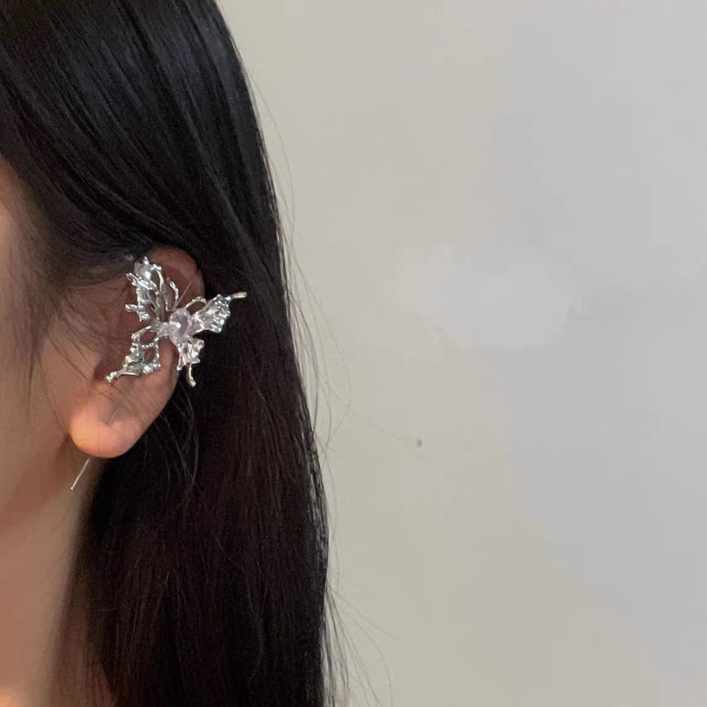 Long tassel temperament butterfly ear hook puncture ear needle integrated luxury high-end niche design earrings