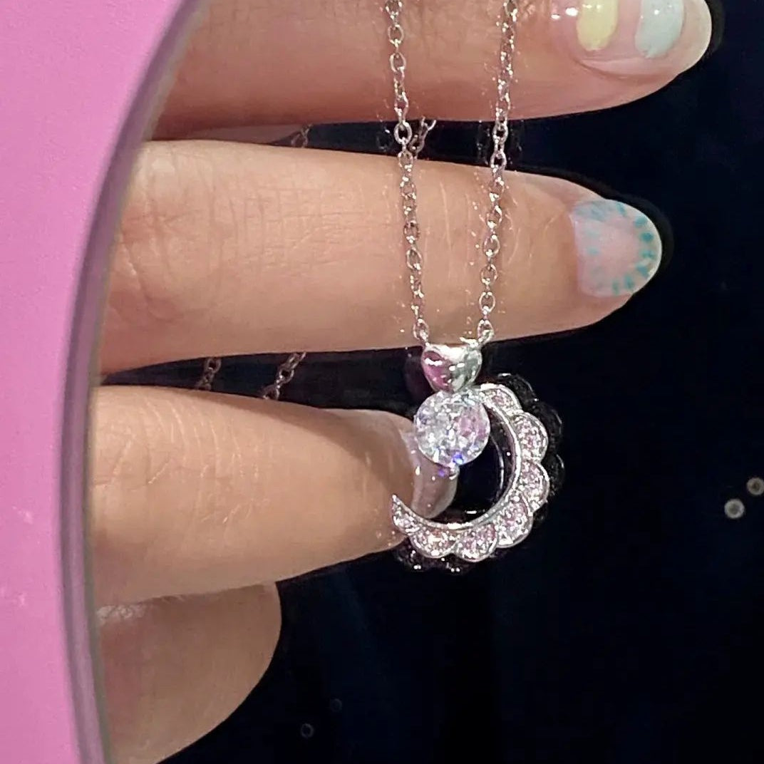 Pink Star Moon Love Crystal Diamond Necklace