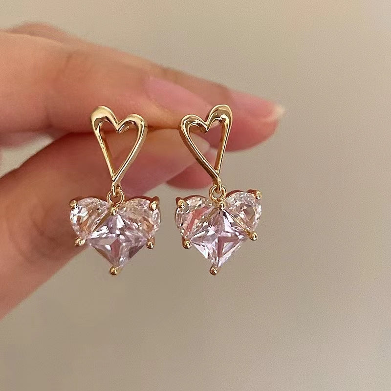 Heartwarming message pink zirconia love earrings high sense of niche design sweet girl temperament delicate earrings
