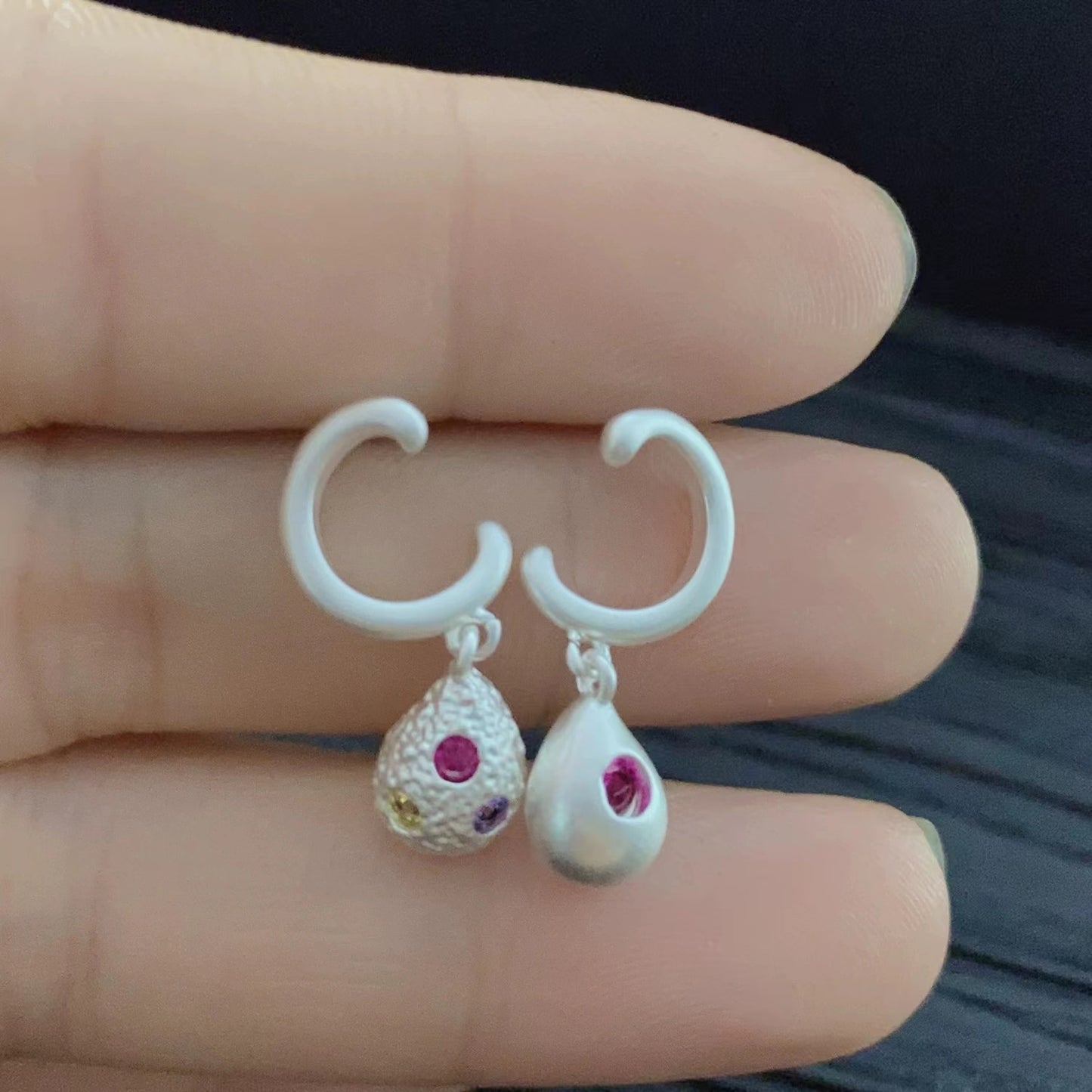 Silver pin colorful rhinestone drop earrings vintage light luxury niche earrings