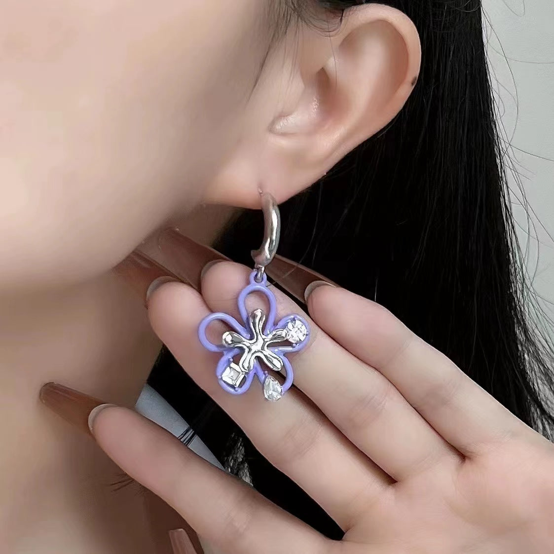 Purple flower and White Butterfly Earrings