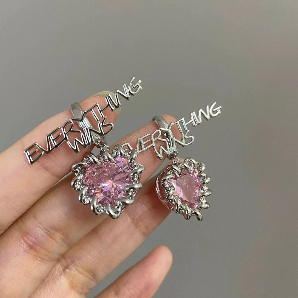 Design sense pink diamond love y2k spicy girl ins style niche design earrings