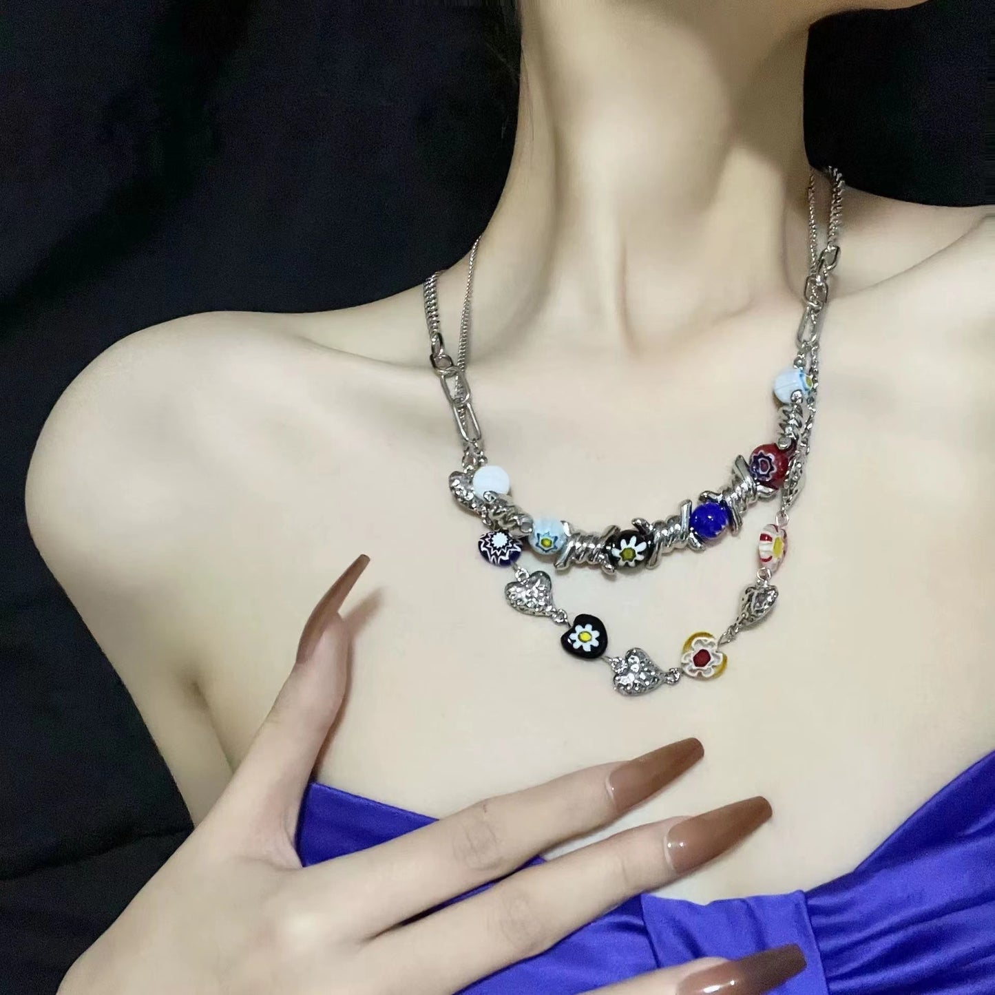 Love necklace colored glaze clavicle chain