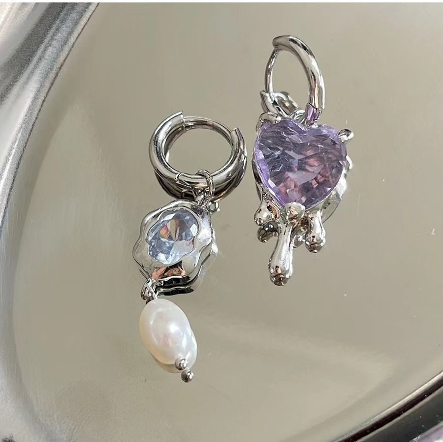 Melted heart zircon crystal earrings