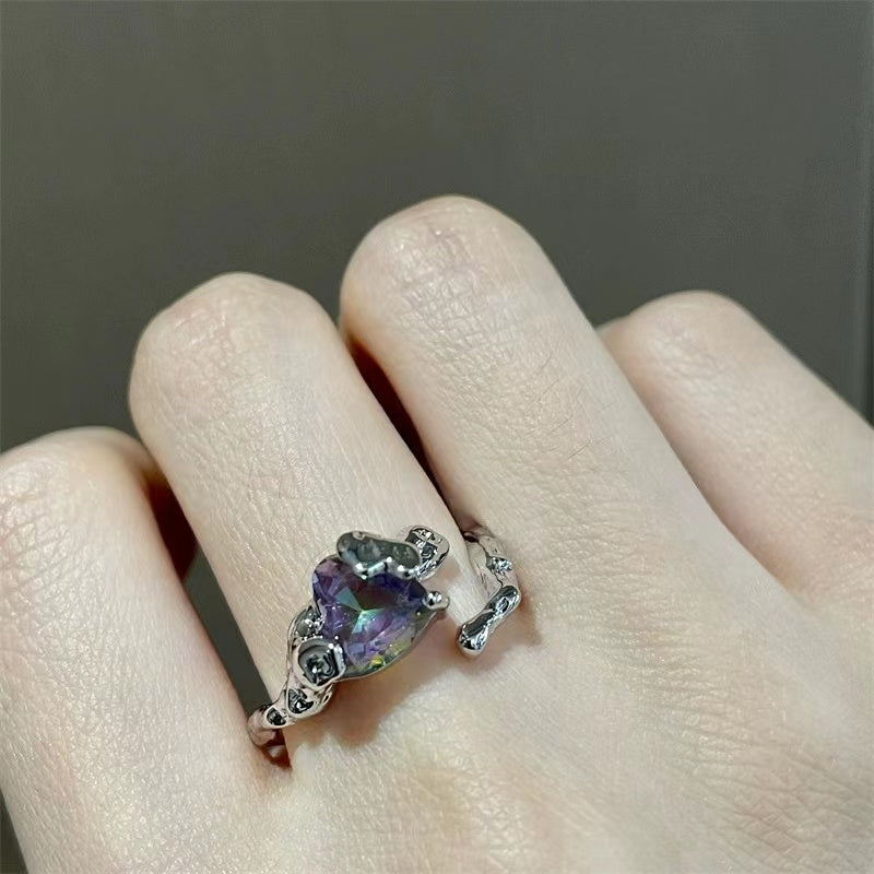 Gradient color zirconia open ring couple ring men and women ins hip cool niche design index finger ring
