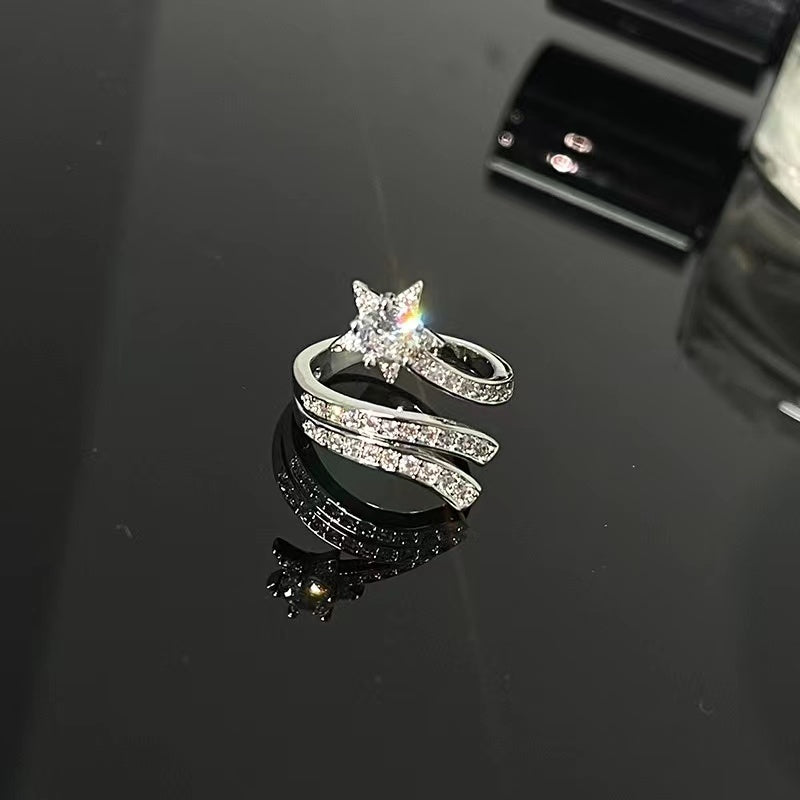 Meteor ring cold wind inlaid zirconia small fragrant wind star open ring