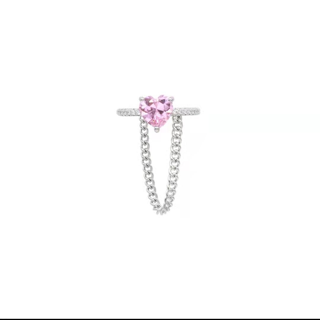 Pink love zirconia 925 sterling silver ring