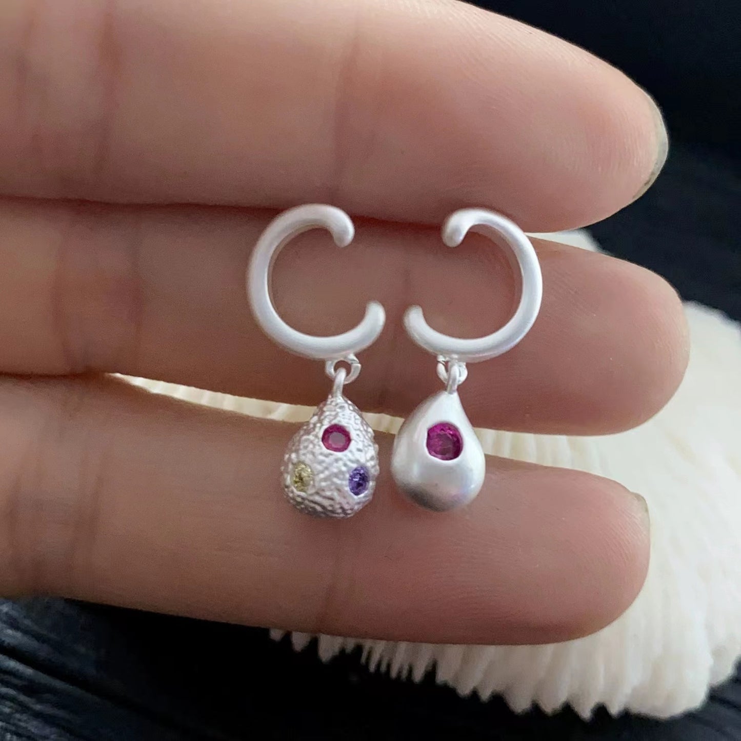 Silver pin colorful rhinestone drop earrings vintage light luxury niche earrings