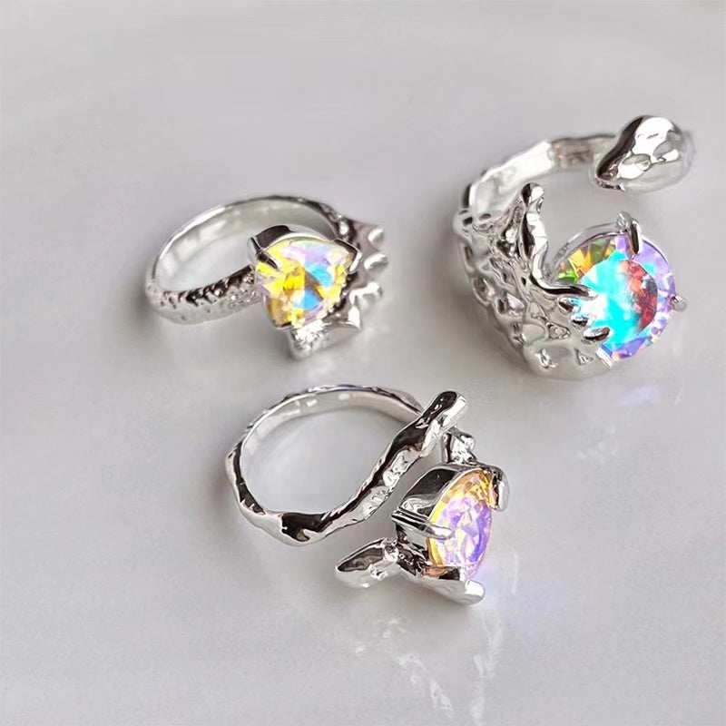 Sparkling gemstone open ring women ins niche design sense personality ring