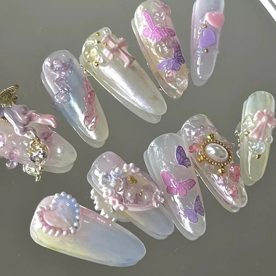 American sweetheart glitter star diamond handmade custom nail art