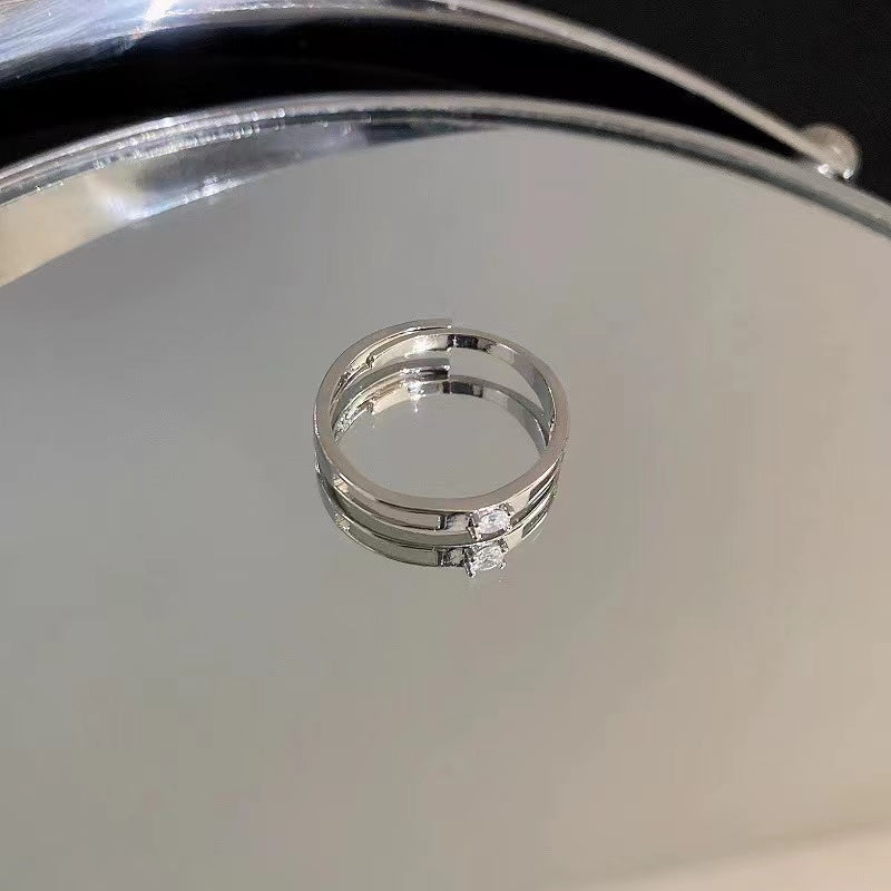Zircon diamond ring heart opening ring temperament light luxury high sense ring
