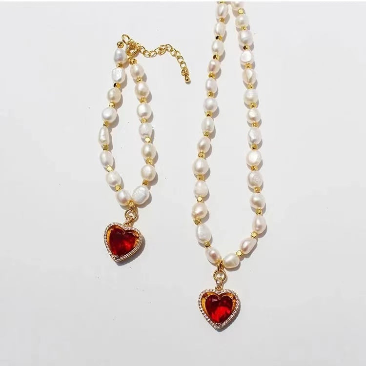 Natural freshwater real pearl peach heart clasp chain