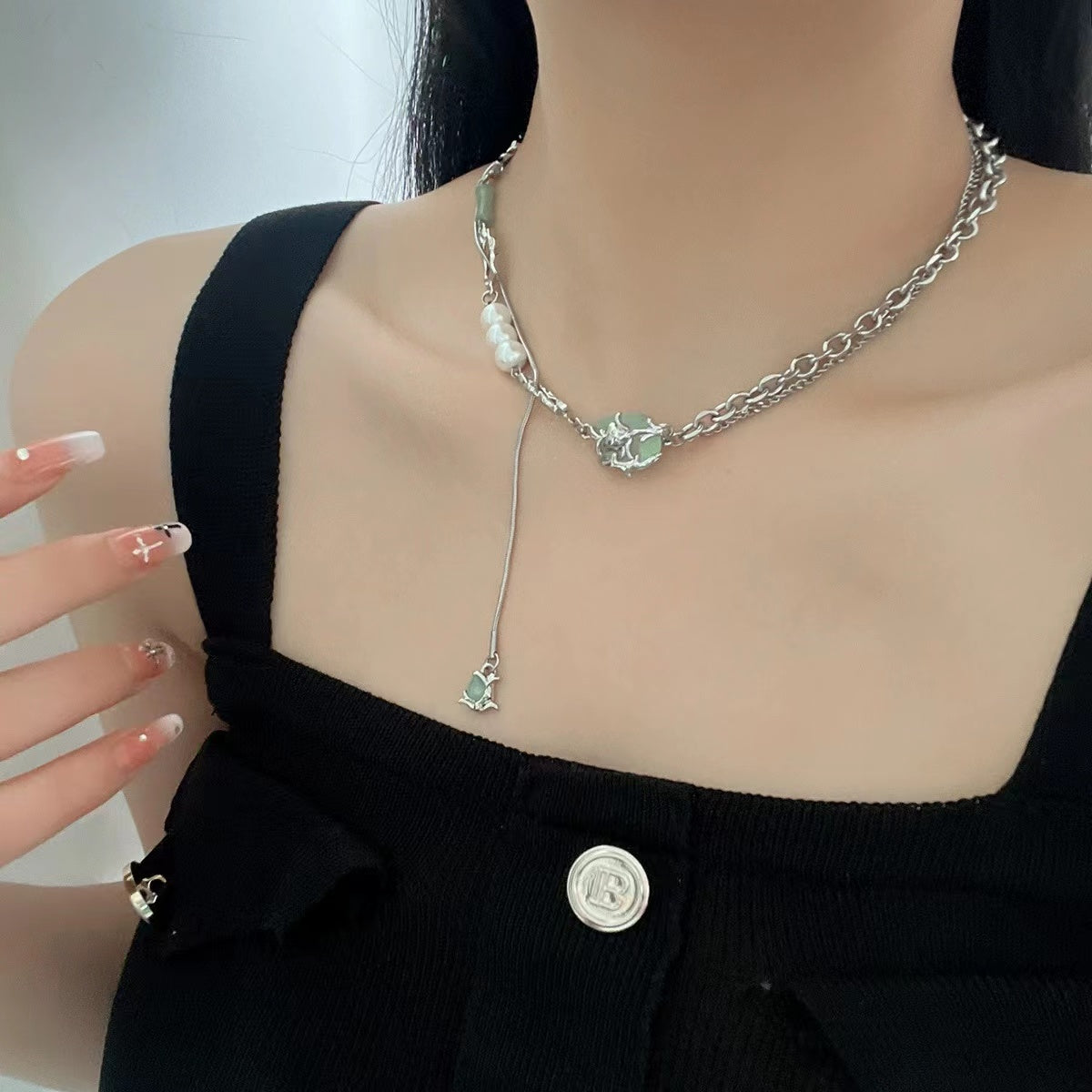 Bamboo droplet tassel necklace female new Chinese design sense collarbone chain niche sweet cool wind advanced versatile necklace tide