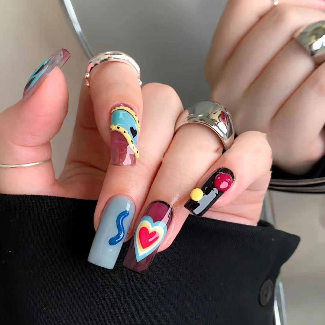 Spicy girl bump niche plastic wind spicy girl nail jelly strip transparent color love hand-painted wearing nail removable